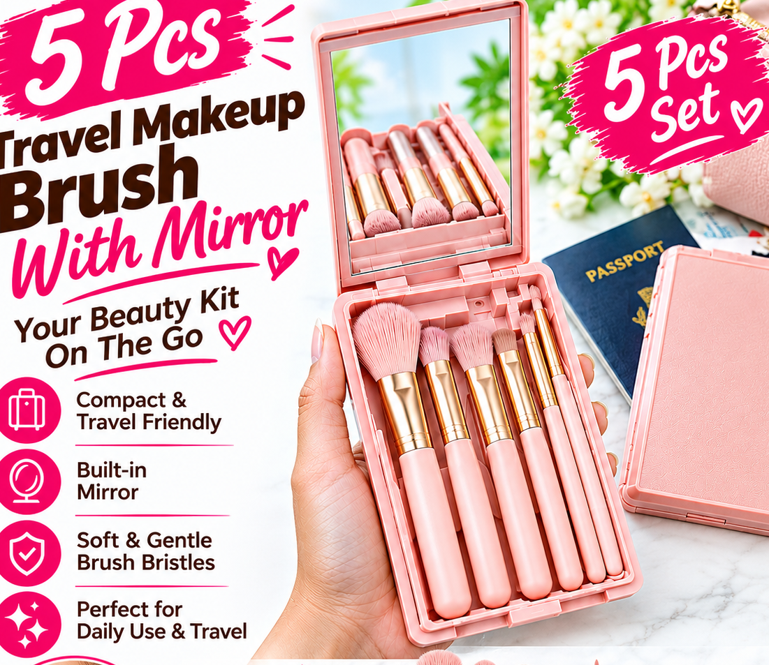 5 Pcs Travel Makeup Brush With Mirror