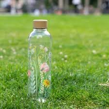 Floral Glass Water Bottle with Carry Handle - 761-12A
